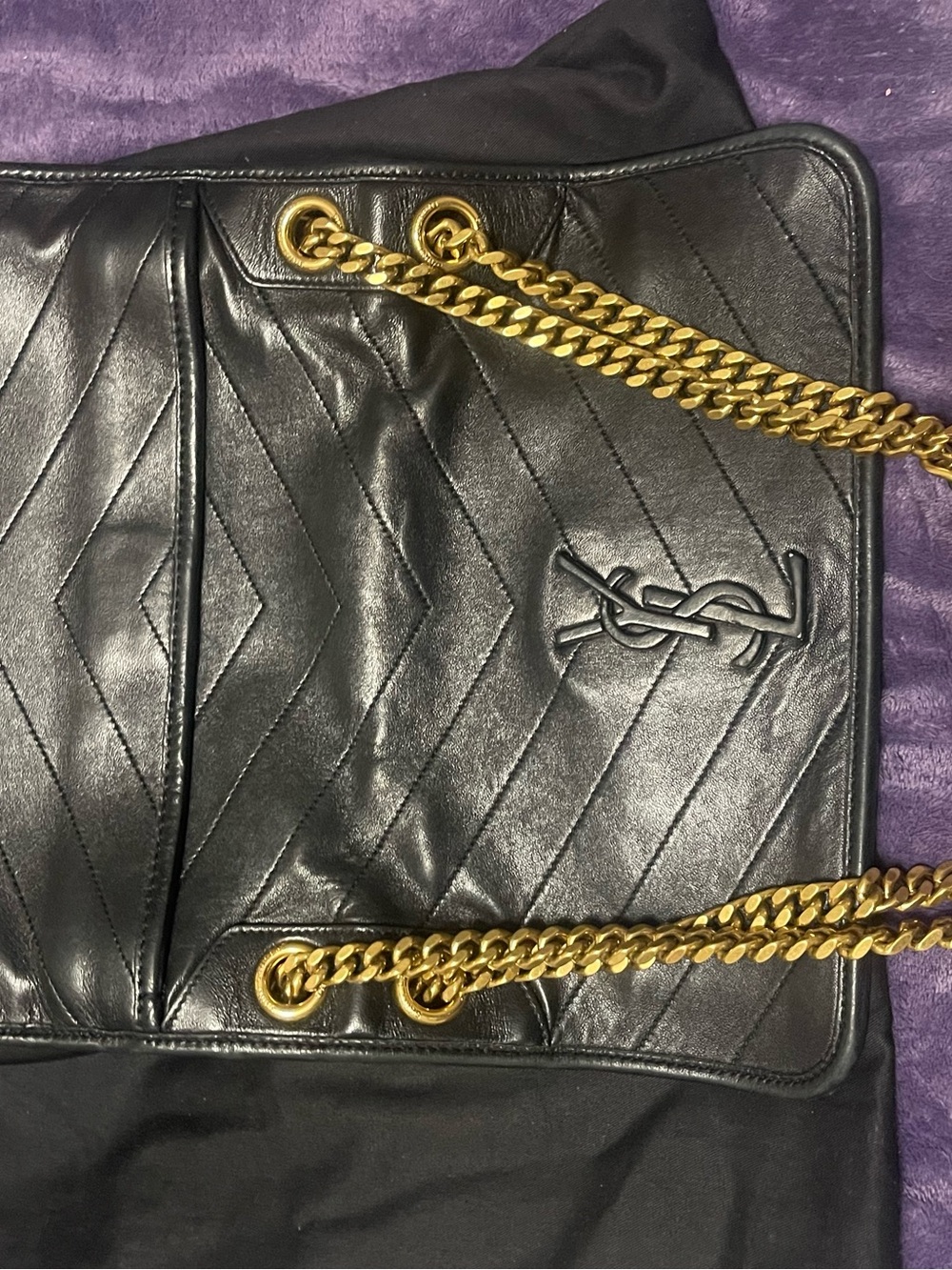 Saint Laurent Black Leather Flap Bag with Gold Chain
